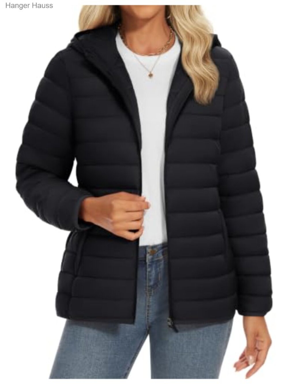 Women's Quilted Puffer Jacket Hooded Lightweight Water Resistant Zip Pockets